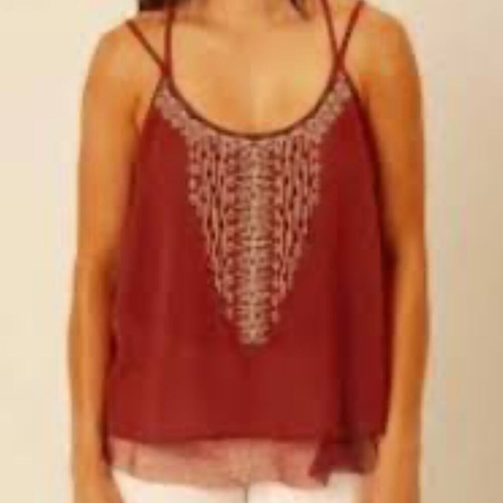 Miss Me Thin Strap Embroidered Tank top, open back, Women's size XL